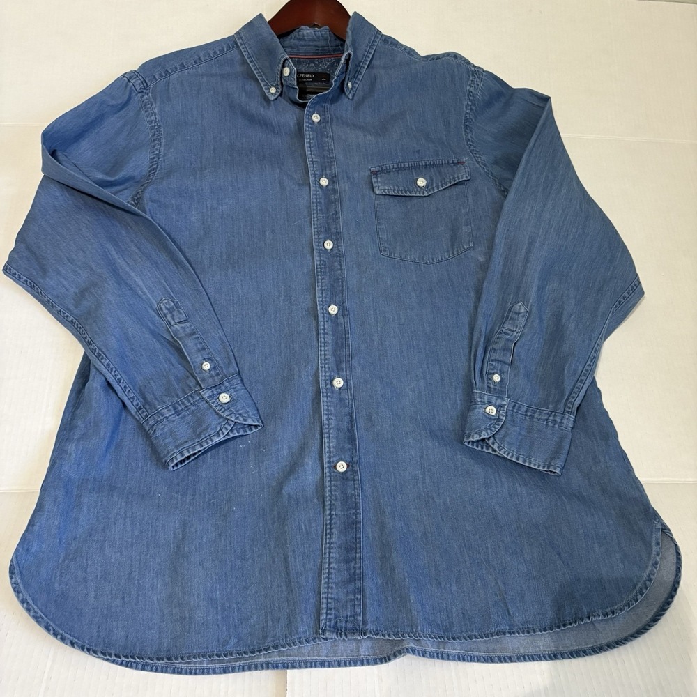 Cremieux Collection XL‎ Blue Chambray Long Sleeve Button Up Shirt Cotton Flaw